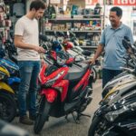 Foreigner buying a motorcycle in Thailand from a shop