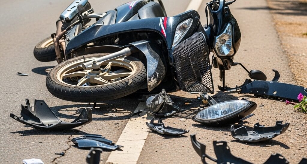 Picture of Honda Motorcycle crashed on road