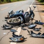 Picture of Honda Motorcycle crashed on road
