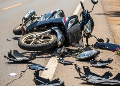 Picture of Honda Motorcycle crashed on road
