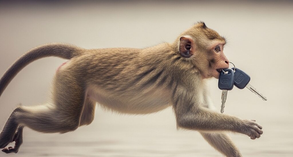 Monkey stealing motorbike key