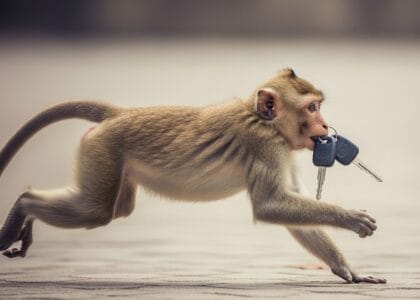Monkey stealing motorbike key