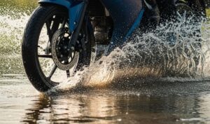 motorcycle riding through water