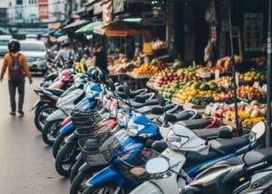 Typical street motorcycle parking in Thailand
