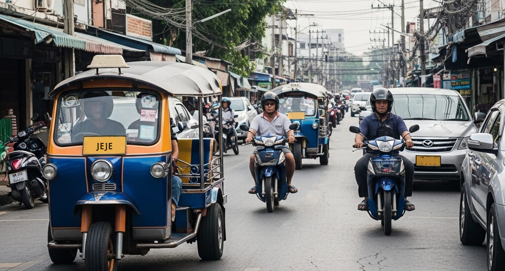Thai Street with Took Took and motorcycles