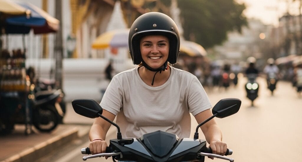 Woman riding scooter in Chiang Mai