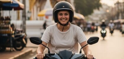 Woman riding scooter in Chiang Mai