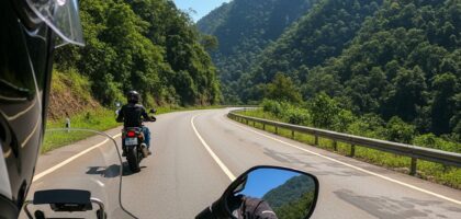 Motorcycle rider in Thai mountains