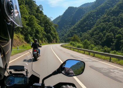 Motorcycle rider in Thai mountains