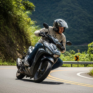 Motorcycle rider in Thailand in mountains
