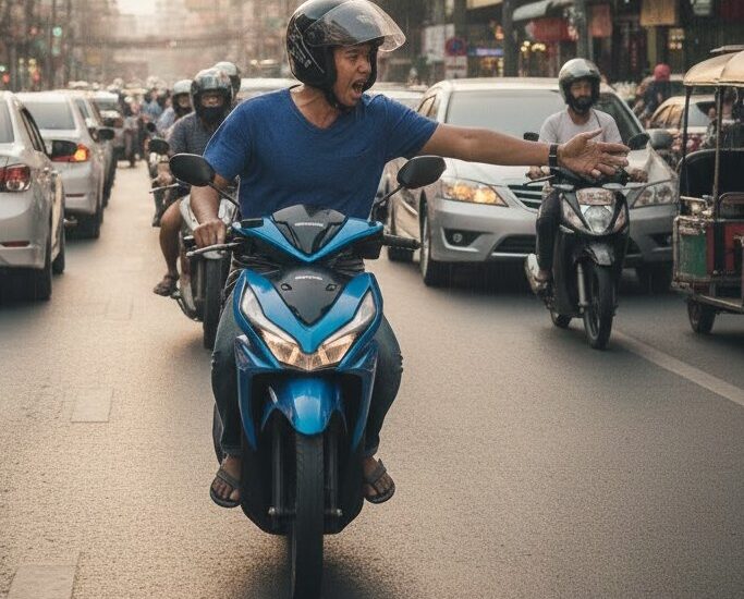 Scooter rider beeping and getting angry at another road user